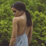 woman with backless dress