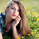 girl with long hair on the field